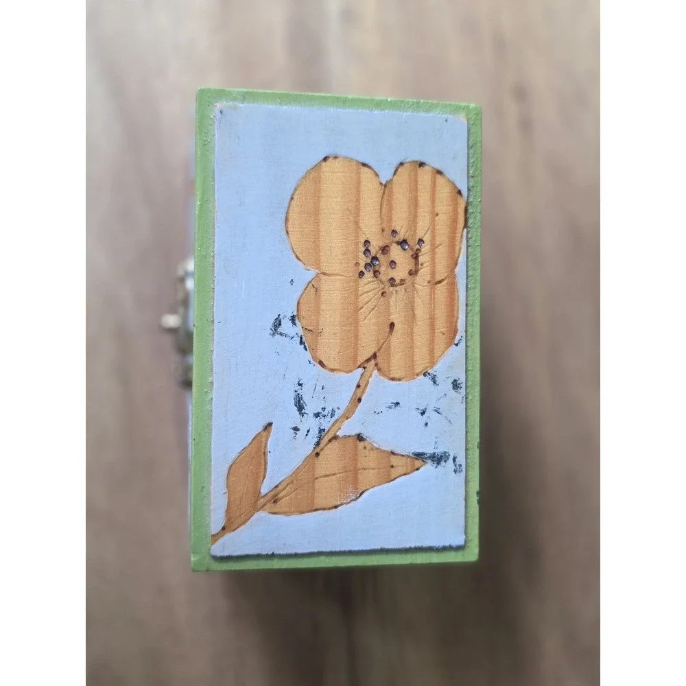 Artisan Hand-Painted Signed Wooden Keepsake Trinket Box Size 3
